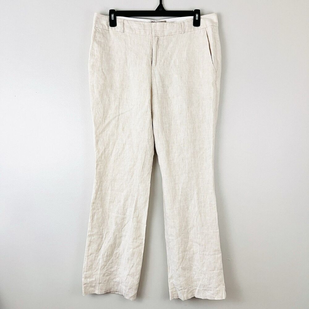 Banana Republic 100% Linen Ivory White Pants 14 Martin Fit Boot Cut Retails $150